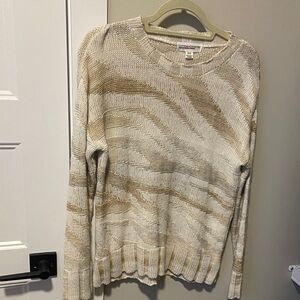 Cotton Country Beige and Cream Wave-Striped Crewneck Sweater